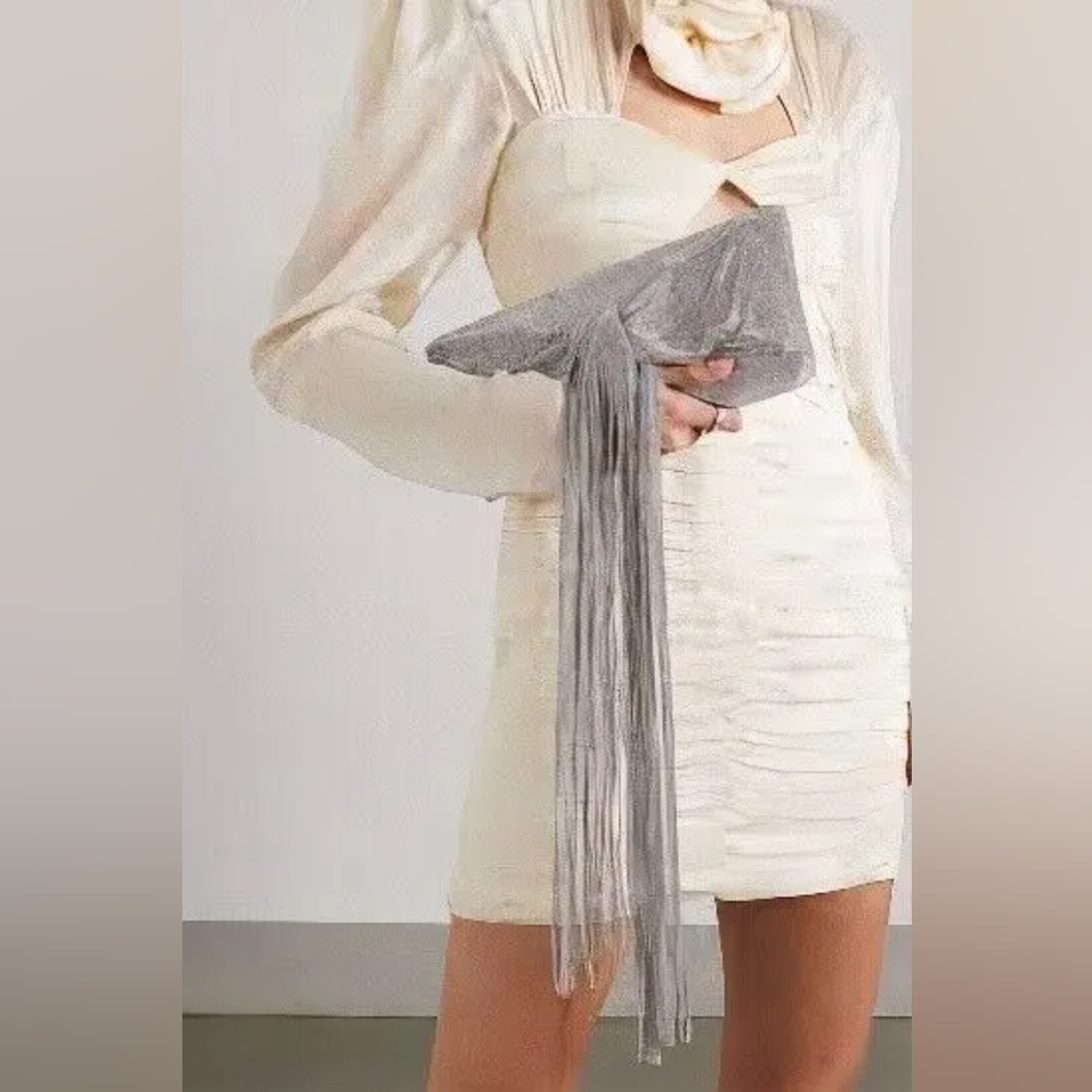 Cult gaia banu mini crystal fringe clutch in clear